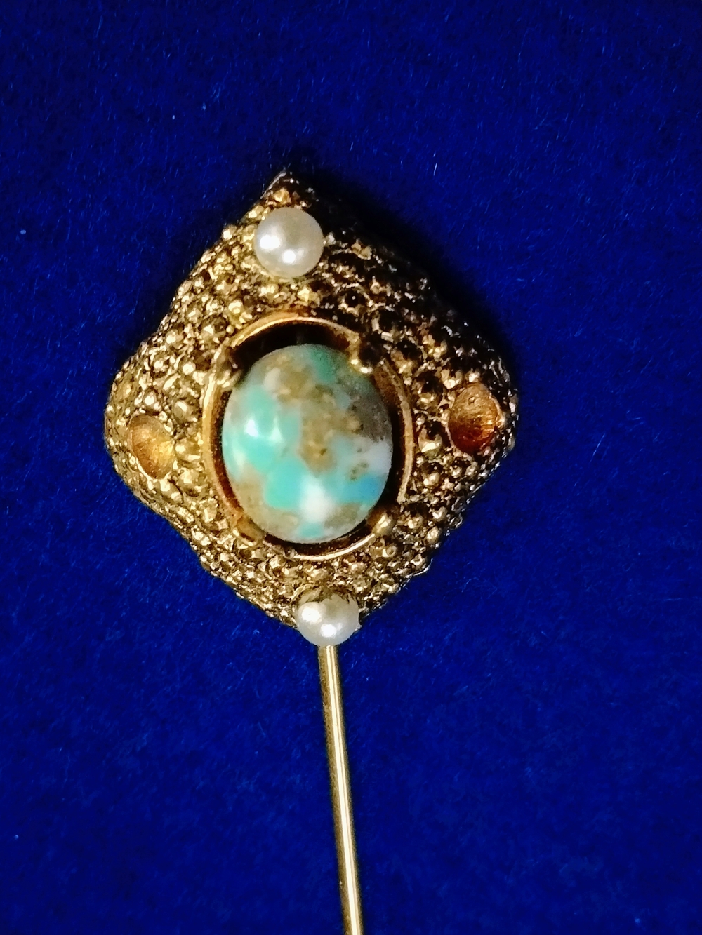 Sarah Cov Gold-Tone Turquoise and Pearl Stick Pin - Women's Jewelry
